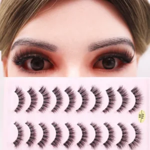 Vegan Cruelty Free Clear Band Strip Mink Lashes 3D Natural False Eyelash Synthetic Fluffy Eyelashes 10 Pairs With Box