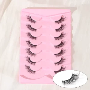 Vegan Wispy Fluffy Russian Strip Cat Eye Half Eyelash Thick Faux Mink Full Strip Lashes
