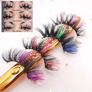 Vendor Private Label Mink Eyelashes Russian Strips Fluffy 25mm Glitter Color Lashes Colored Mink Lashes