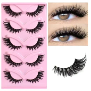 Viral Cross Border 5 Pairs Fox Eye Cat Eye False Eyelashes Volume Curly Faux Mink Full Strip Lashes