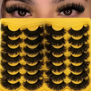 Volume False Eyelashes 8D Cat Eye Strip Lashes Semi Hand Made Synthetic Hair D for 14 Pairs 25mm Big Long Lash Strips Pack
