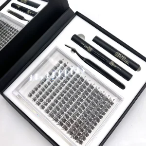 Volume Fluffy Lashes Clusters Kit Luxury Soft Waterproof Lightweight Thin Band PBT Cluster Lash Set with Mirror