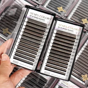 W Shape YY Eyelashes Matte Black Dark Brown Korea PBT Fiber 12 Lines Private Label Lash Trays