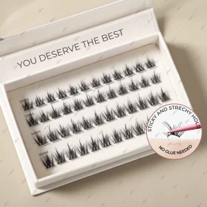 Water-Resistant Pre-Glued Anime Cluster Lashes Long-Lasting Beige Box