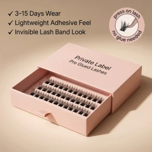 Waterproof Handmade Natural Lightweight Pre Glued Bond Press on Clusters Lashes Self Adhesive Lash Clusters Beige Box
