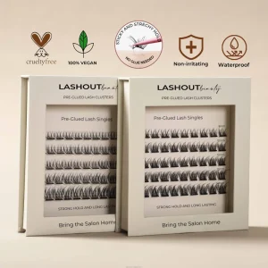 Waterproof Handmade Natural Lightweight Pre Glued Bond Press on Clusters Lashes Self Adhesive Lash Clusters Beige Box