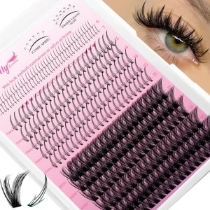Waterproof Long Lasting 24H Black D Curl 40D Volume Cluster Lashes Party Wedding Bridal Hypoallergenic for Sensitive Eyes