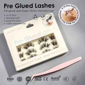 Waterproof Manga Pre glued Strip Lashes 3-10 Days Super Long Lasting Glue Free Custom Curls Sizes Plant Fiber Cruelty Free 3D