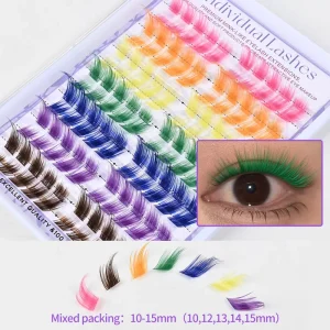 Waterproof Reusable Pre Glued DIY Cluster Eyelashes Rainbow Colored Individual Glueless Fan Lashes Mega Volume 10D 20D Eyelash