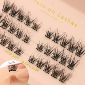 Waterproof Synthetic Hair Press On Lash Clusters Invisible Clear Band Reusable Glue Free Strong Hold Custom Logo