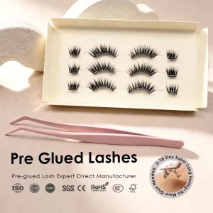Waterproof Wispy Pre-glued Strip Lashes 3-10 Day Long Lasting Self-Adhesive Lash Custom Sizes Curls Cardboard Box France Europ