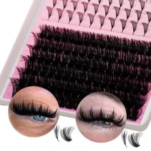 Wet Gloss Spiky Fiber Cluster Lashes Ultra Thin Clear Band Mixed Length Viral Self Makeup Tutorial Looks