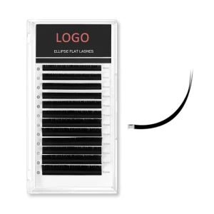 Wholesales 0.15 0.20 Air Ellipse Flat Shaped Volume Eyelash Extensions Single Silk Faux Mink Fake Eyelashes Mix Tray