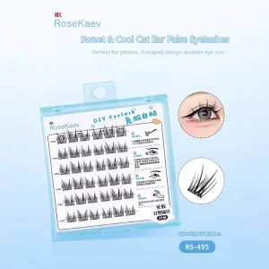Wild Cat Ear Cluster Eyelashes 6 Rows Glue Free Design V Shaped to Enlarge Eyes Easy to Wear Reusable Boxed Packaging