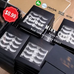 Wispies 3D Vegan Silk Strip Lashes Faux 3D Mink Lash Eyelashes Custom 5 Pairs Lashes Packaging