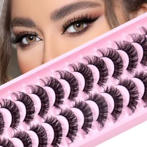 Wispy Fluffy DD Curl Russian Strip Lashes Vendor Bulk Eyelashes 12 Pairs Tray Thick Full Fluffy 25mm Mink Strip Lashes
