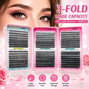 Wispy Handmade Synthetic Hair Lash Clusters Kit 960PCS Individual Lashes Bottom Clusters Waterproof Bond Seal Tweezers for Home