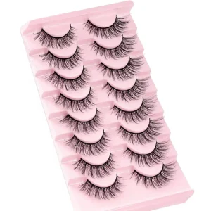 Wispy Natural Look Cat Eye Handmade Cotton Band False Eyelashes 0.07mm Thickness 8 Pairs PBT