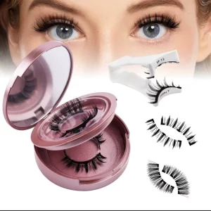 Wosado Magnetic Lashes 2 Pairs Tweezers Pink Round Box Soft Faux Mink Reusable No Glue False Eyelashes OEM
