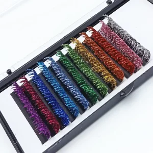XIUSUZAKI Private Label Custom Glitter Eyelash Extension Holographic Gold Tinsel Lash Shiny Spike Colorful Lashes Extension