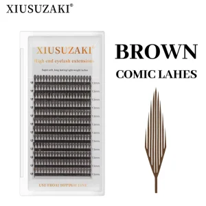XIUSUZAKI Private Label Customization Manga Feather Spire Lashes 0.07mm Cashmere Soft Premade Fans 8-15mm Brown Comic Spire Lash