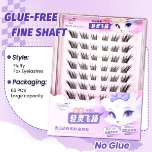 Yelix Glue Free Cluster Lashes DIY Lash Clusters 60 Clusters Fox Flying Style DIY Eyelash Extensions Korean Lash Lift