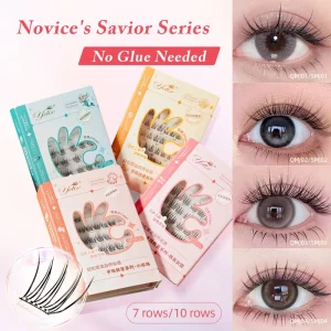 Yelix Glue Free Self Adhesive Cluster Lashes 42 Clusters Sunflower Extensions Lash PBT Volume Lash Extensions DIY Handmade Kit