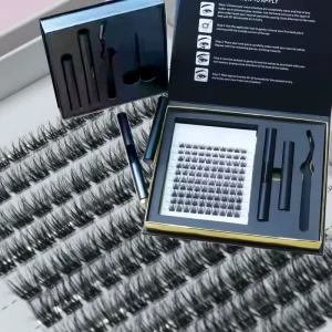 d Curl Lash Cluster Kit with Spikes and Bottom Lash Cluster Kit Custom Logo Dark Fluffy Lash Clusters Kit