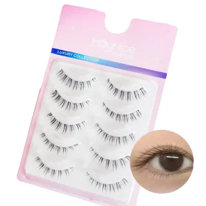 for 5 Pairs Full Strip Clear Band Faux Mink Eyelashes Black Handmade Glossy Transparent Tray Packaging High